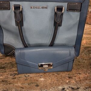 Michael Kors Blue Handbag and Wallet Set